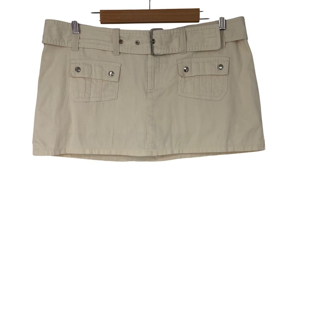 Tracy Evans Limited Cream Cargo Micro Mini Skort 13 Belted Utility Y2K